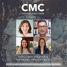 Instagram post promoting a CMC Conversations event, a live interview series, featuring campus students and two professors from the history department.