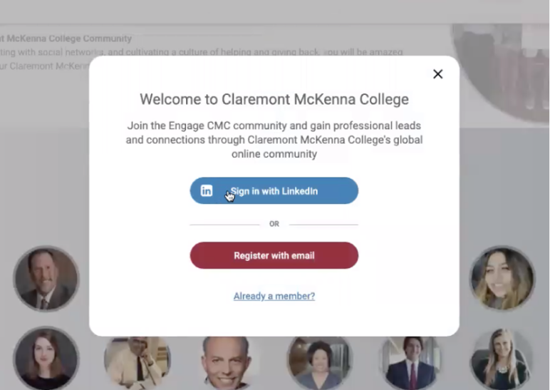 Sign up screen for Engage.CMC.