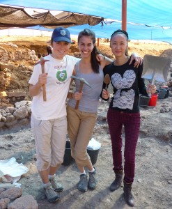 From left, Kelsey Heflin, Kayla Nonn ’15, and Qian Zhang (RDS ’13) joined CMC's Gary Gilbert, along with faculty and students from other Claremont Colleges, Penn State University, Trinity College, and the University of Massachusetts, Amherst, in the excavation of Tel Akko, located long the Mediterranean coast in northern Israel.