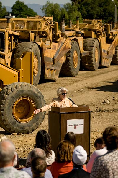President Gann delivers a speech at the Biszantz Family Tennis Center groundbreaking ceremony, May 16, 2008.
