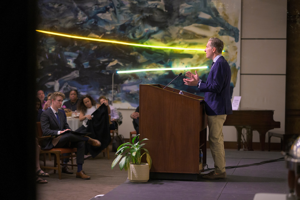 Speaker Noah Feldman at the Athenaeum during Family Weekend 2023.