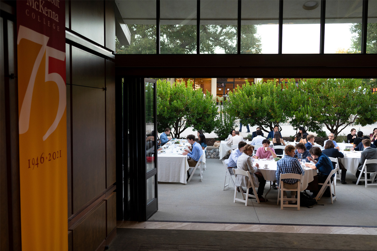 View to the patio at the Athenaeum.