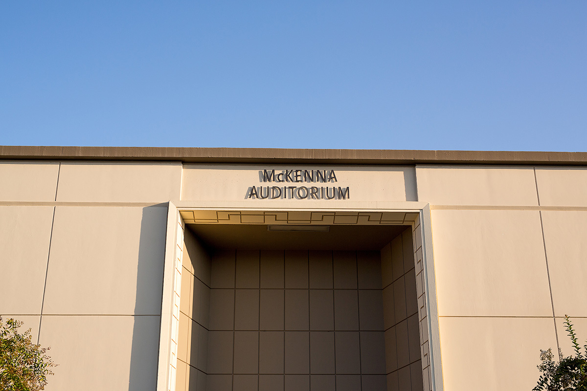 The entrance to McKenna Auditorium.