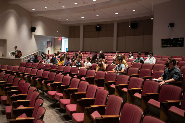 Pickford Auditorium, view of seating with pull-out table.