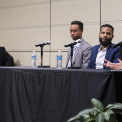 Jared Clemons on a panel at the Marian Miner Cook Athenaeum. 