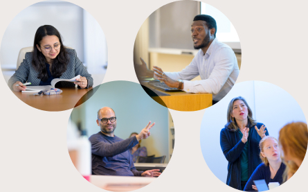 Collage of CMC faculty including Radhika Koul, Lars Schmitz, Jean-Pierre Murray, and Tamara Venit-Shelton