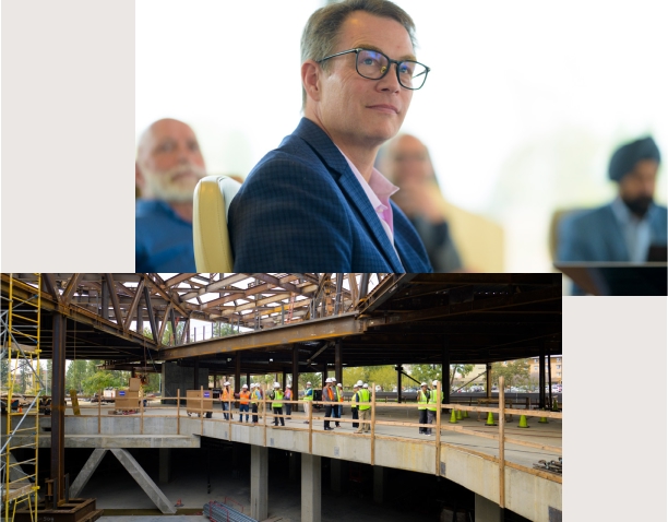 Tour of the construction site of the Robert Day Sciences Center.