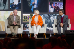 Jack Stark, Pamela Gann, and Hiram Chodosh on panel during Alumni Weekend 2022.