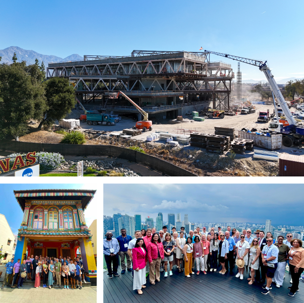 Collage of the Robert Day Sciences Center (top) and the 2024 Worldmeet in Singapore.