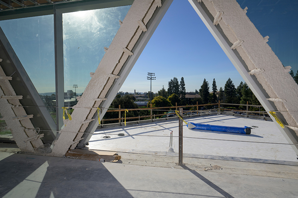 In progress construction of the Mgrublian Terrace in the Robert Day Sciences Center.