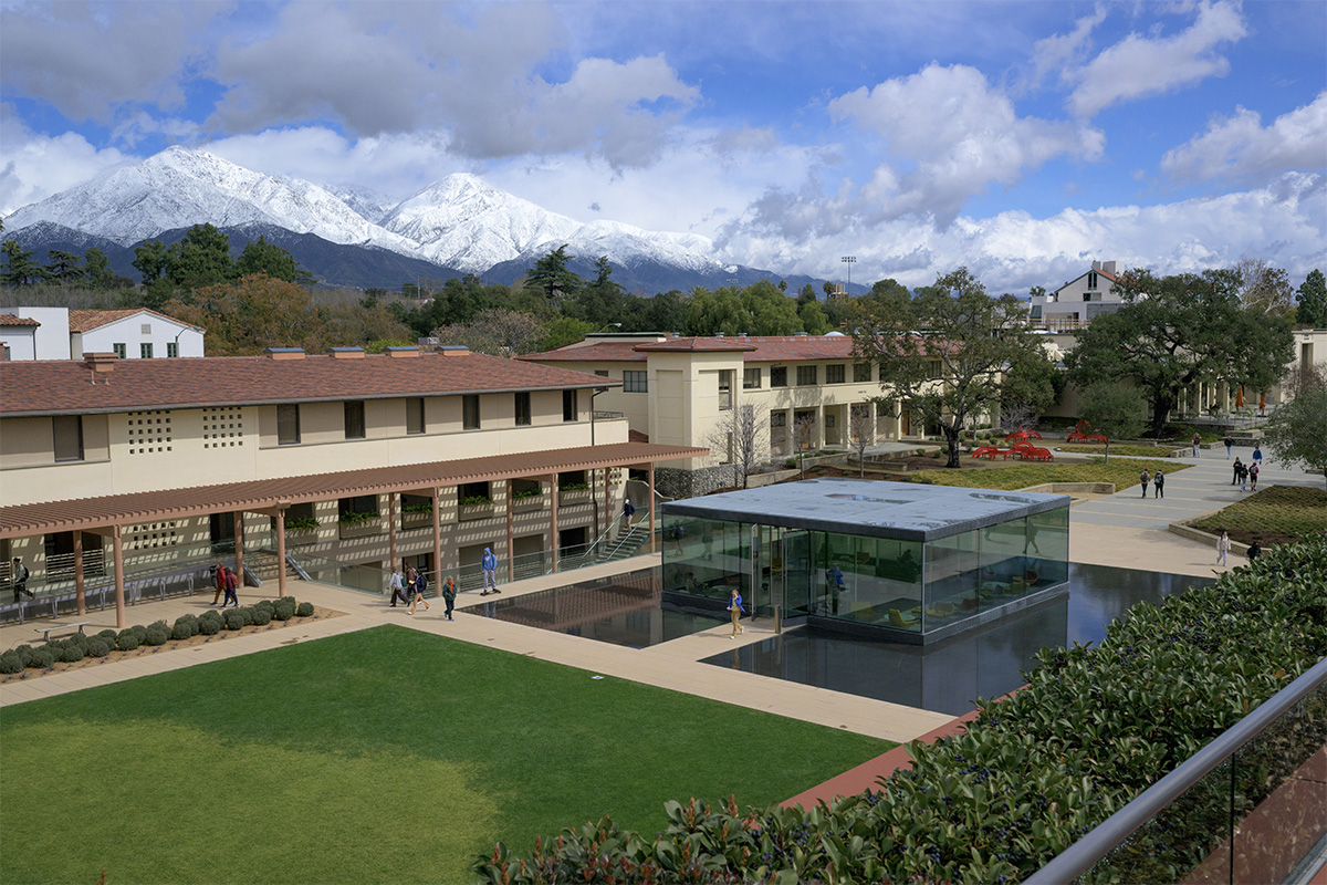 The Kravis Center and Massoud with snowy mountains in the background.