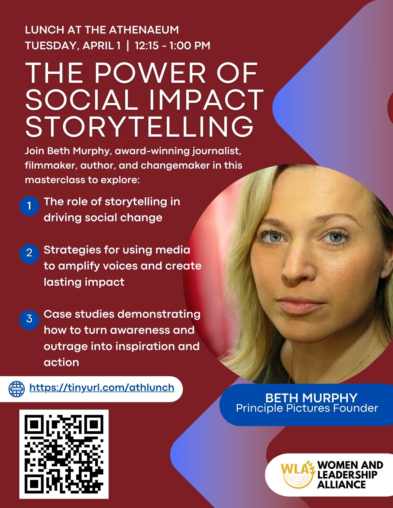 Flyer for Masterclass with Beth Murphy about Storytelling