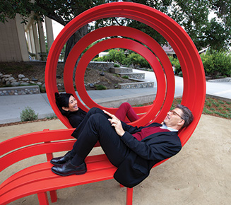 President Chodosh and Priya on the Modified Social Benches.