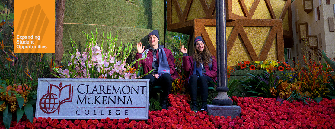Students on CMC's float for the 2023 Rose Parade.