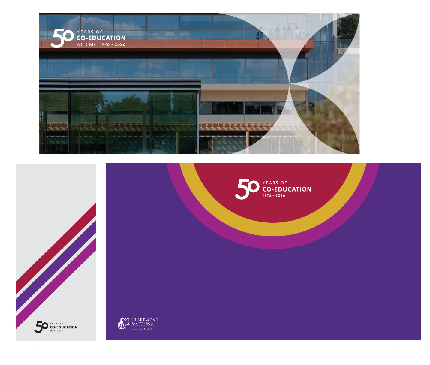 A collage of examples for the 50 Years of Co-education branded wallpapers.