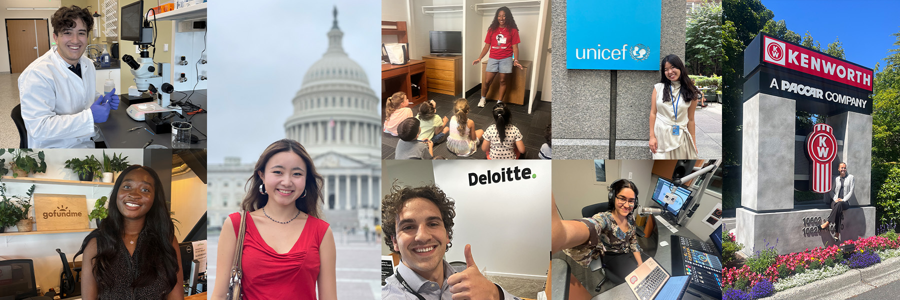 Collage of images from students in their 2025-2026 their sponsored internships.