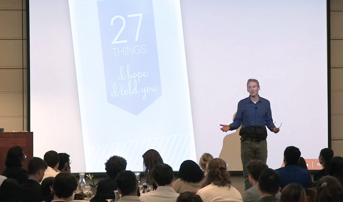 Tom Linebarger ’86 speaking at the Ath.