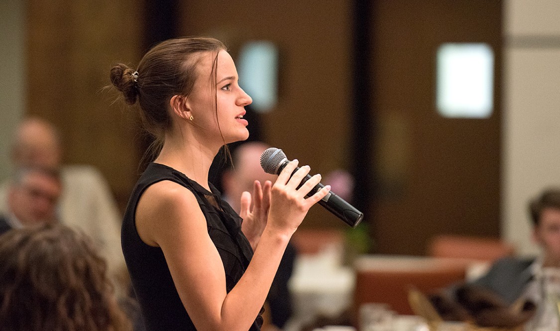 Student asking question at the Athenaeum