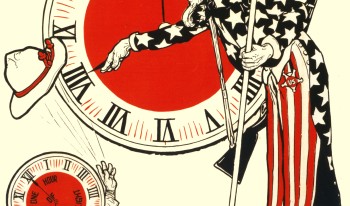 Uncle Sam celebrating passage of daylight saving time bill