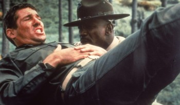 Richard Gere as Zack Mayo, and Louis Gossett Jr. as Sgt. Emil Foley in "An Officer and  a Gentleman." The movie was based on screenwriter Douglas Day Stewart's experiences as a naval officer.