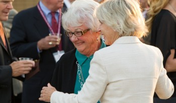 Arden Flamson with President Emerita Pamela Gann at the Flamson Plaza rededication ceremony, 2013.