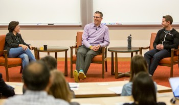 Kara Swisher interviews Henry Albrecht ’91 and Jason Soll ’11 at the Angel Summit