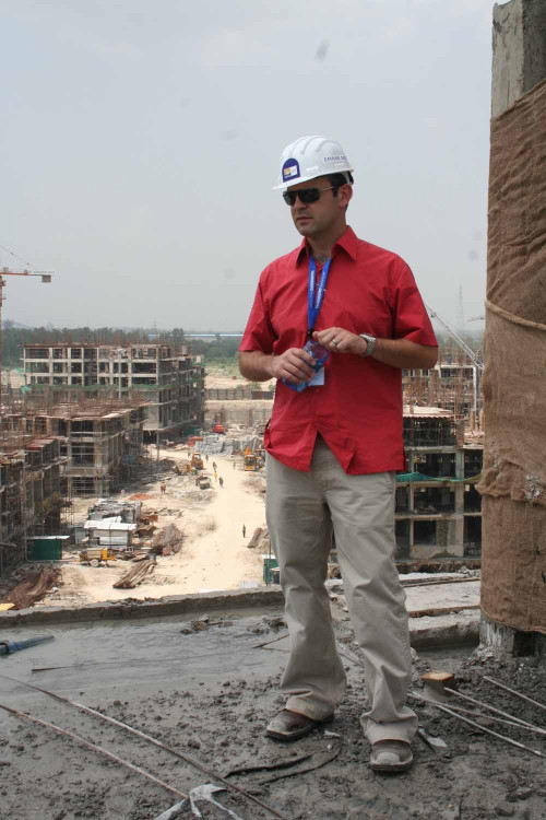 Matthew Guilanians wearing a hard hat.