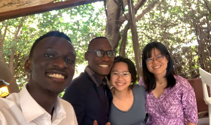 To aid in establishing the first liberal arts college in Uganda, Takako Mino ’11 (right) has created an internship pipeline of CMC students, including Sik Wan Poon ’26 (center).
