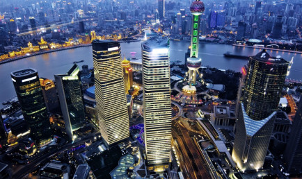 A nighttime view of the Shanghai skyline.