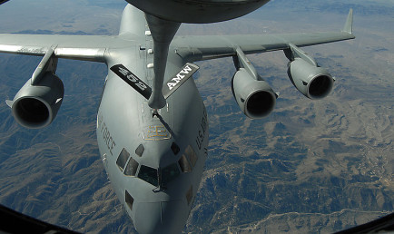 Aircraft from the 452nd refueling