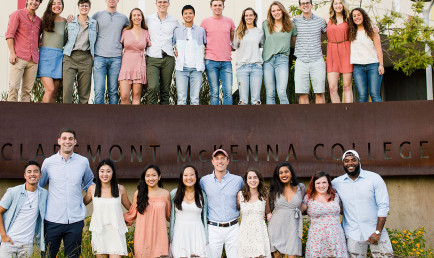 2017-18 CMC resident assistants in front of Roberts Pavilion