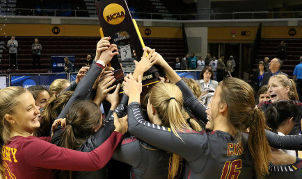 Athena volleyball celebrates with national trophy