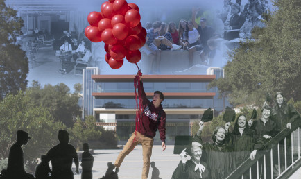 Photo collage of campus life and history