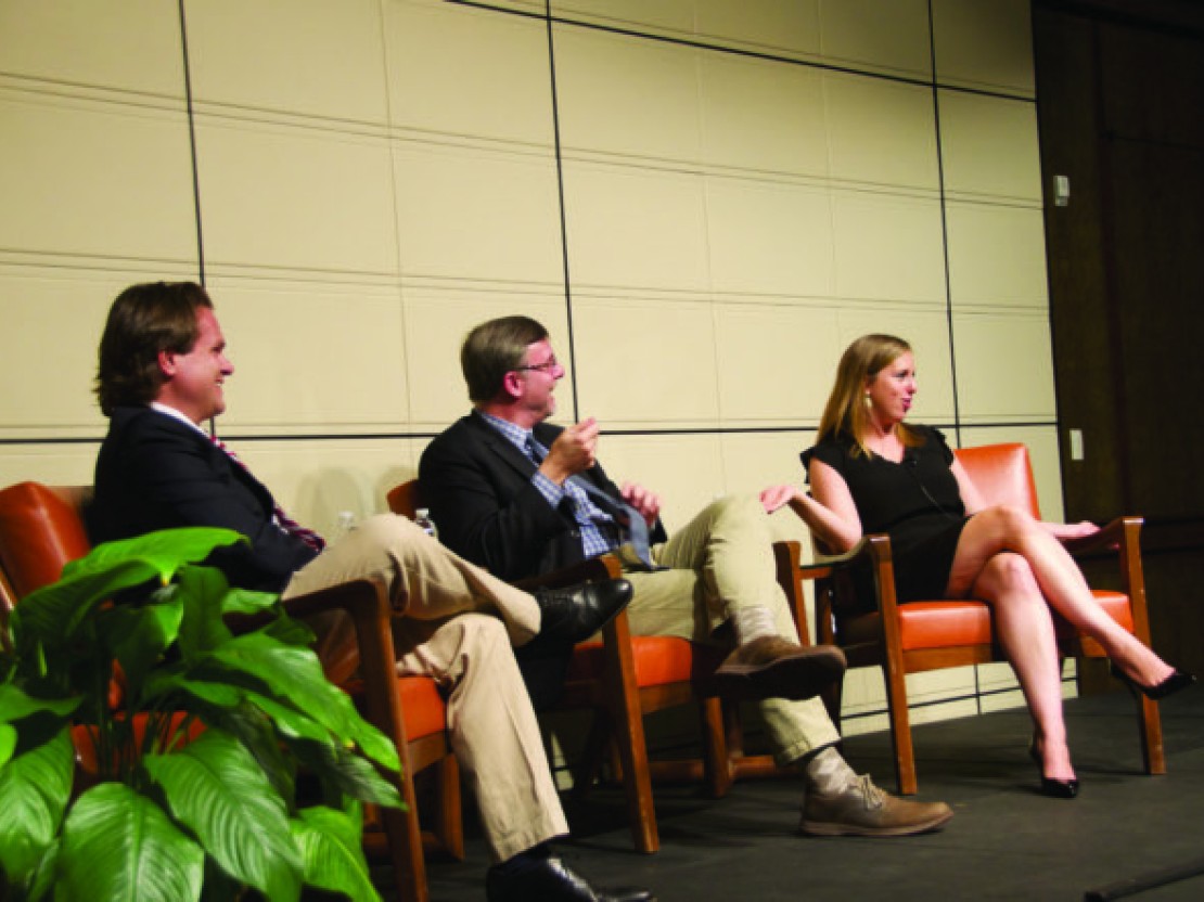 From left: Zach Courser ’99, Michael Shear ’90, and Brandi Hoffine ’06